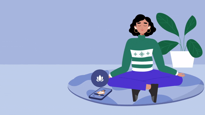 Animated illustration of an employee taking a mindfulness moment