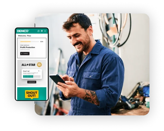 An associate reviewing a Vezu awareness module on their phone