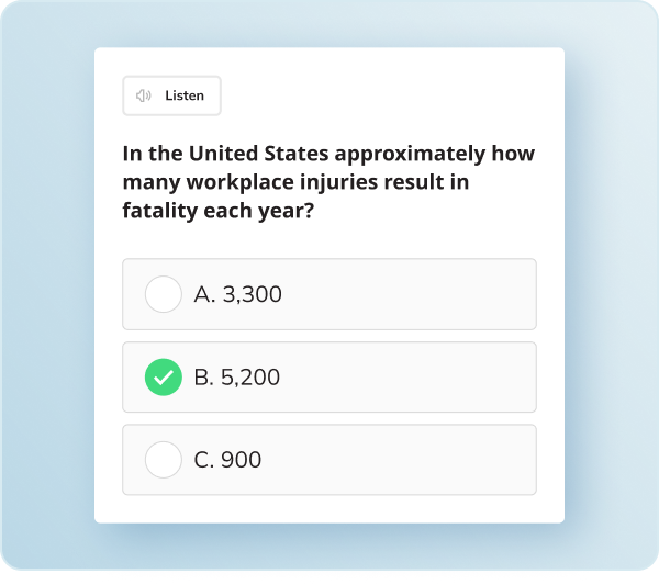 Knowledge check question in the Vezu app