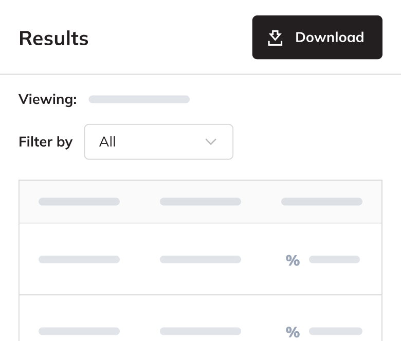 Report results table with export options