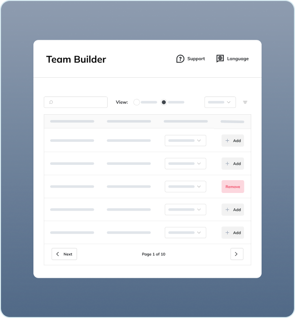 Team Builder admin screen